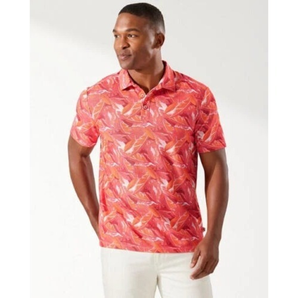 Tommy Bahama Jungle Bay Island Zone Polo Shirt in Pink Floral Men Large NWOT